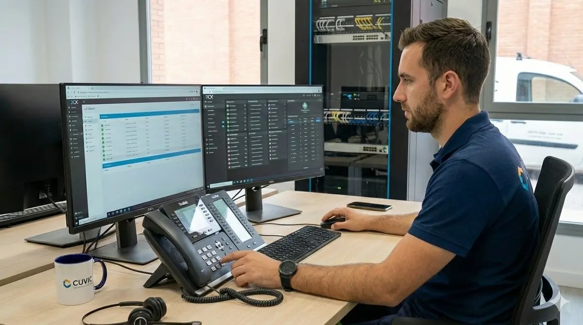 Técnico CUVIC gestionando centralita 3CX y telefonía IP